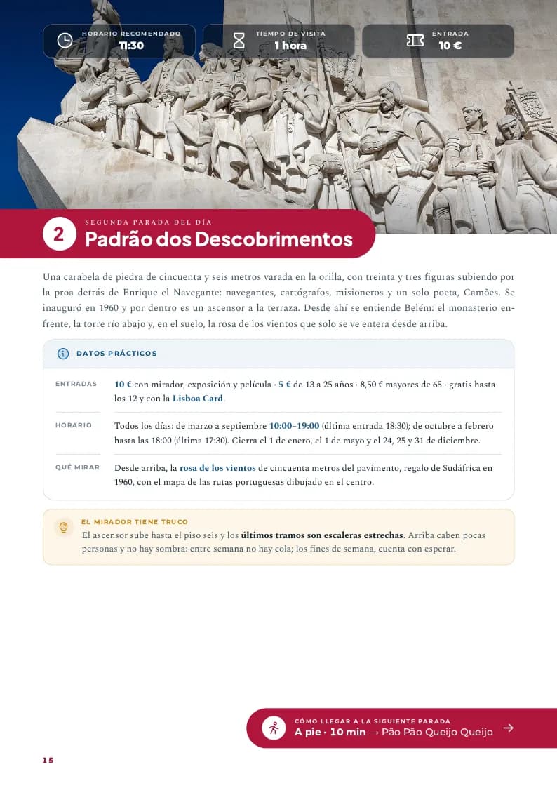 Página del Padrão dos Descobrimentos: horario recomendado, tiempo de visita y entrada